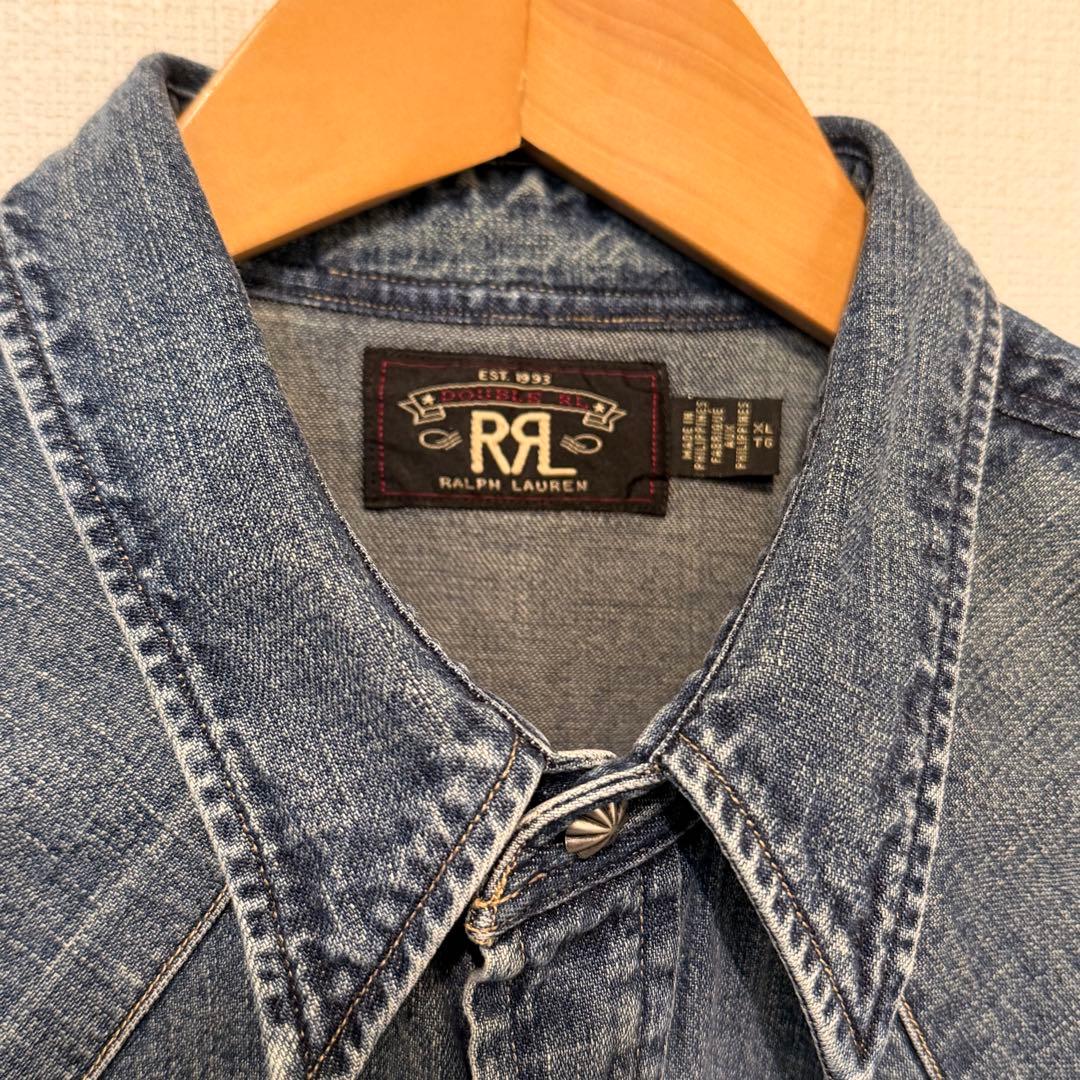RRL ダブルアールエル デニム ウエスタンシャツ 長袖 コンチョボタン　XL