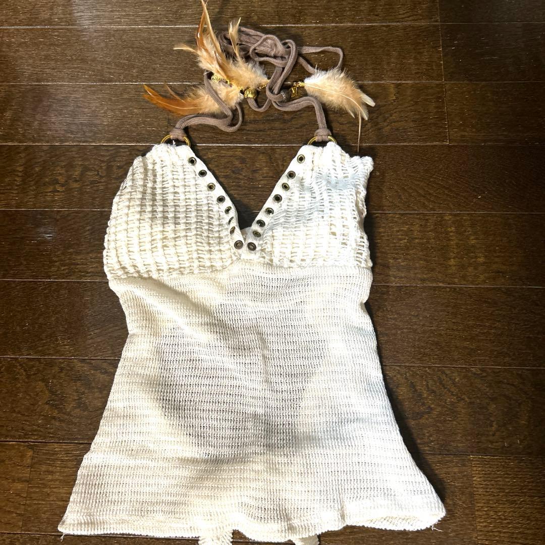 d.i.a. 平成ギャル 白 メッシュ フェザー キャミソール