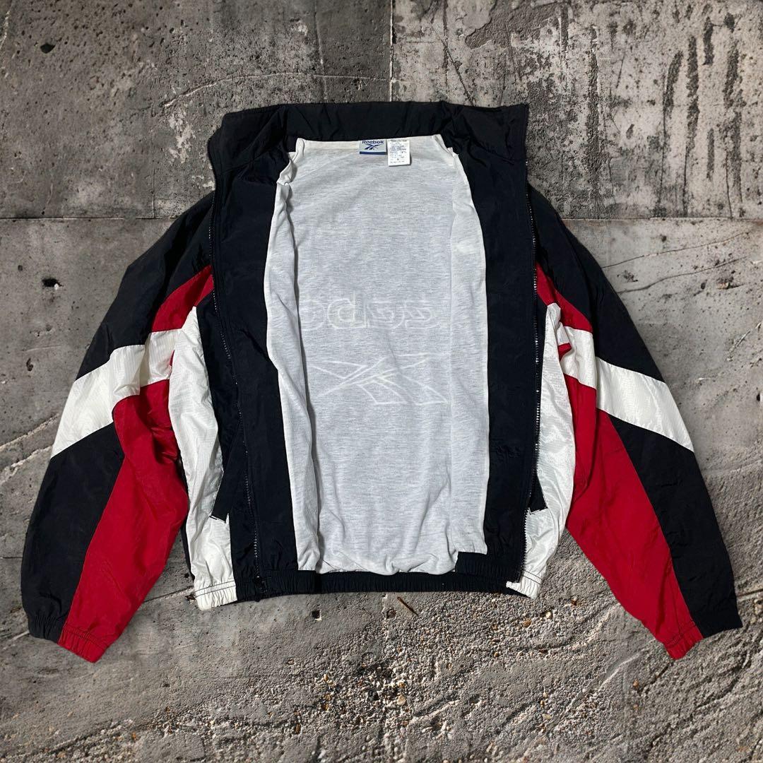 激レア90sReebokナイロンジャケット バックロゴ刺繍ロゴ古着ヴィンテージ