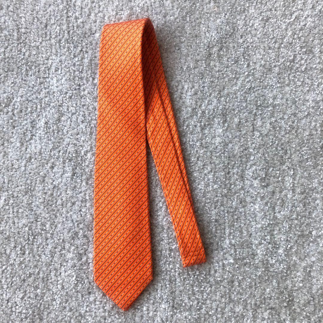 HERMES オレンジ ストライプ ネクタイ