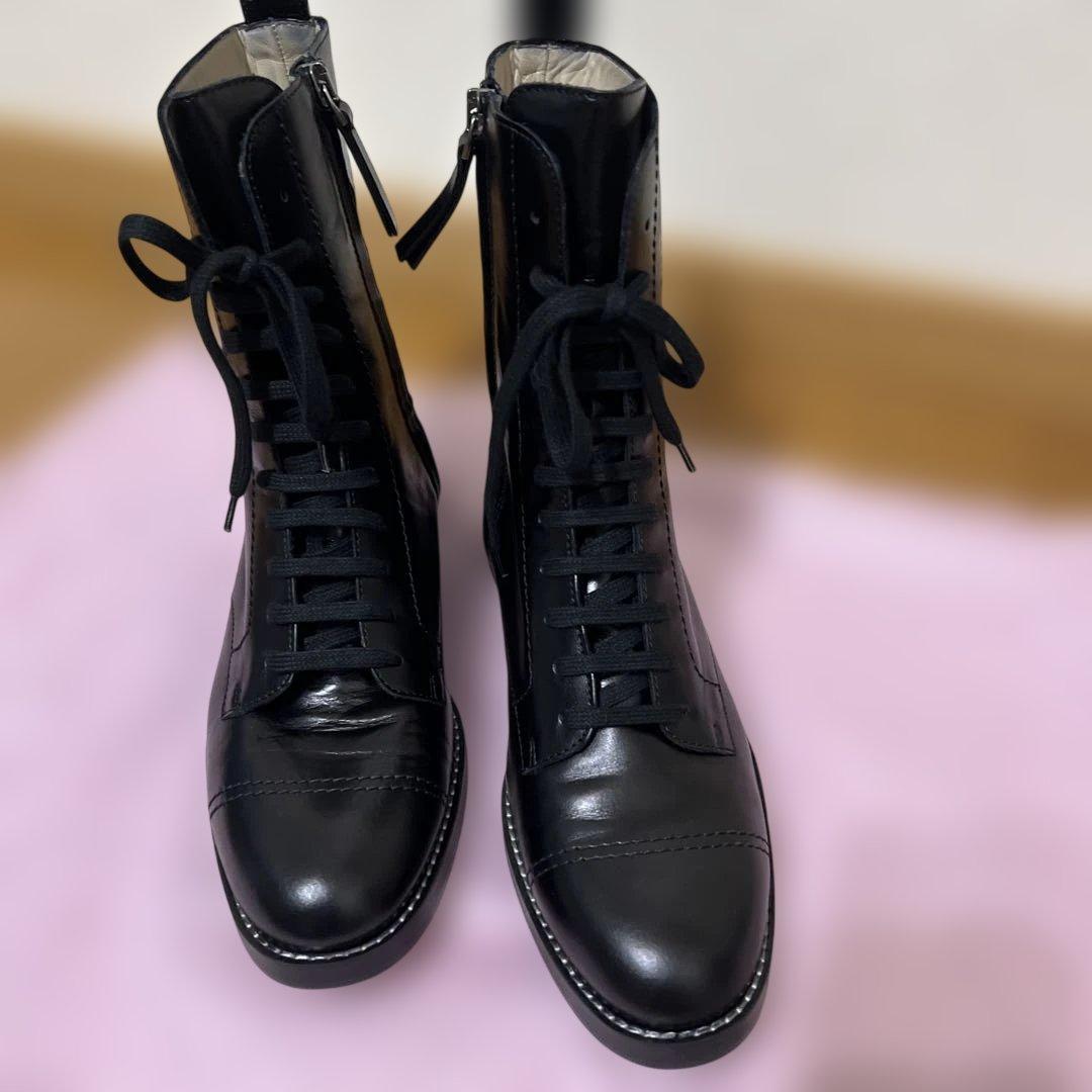 美品Theory ブラック レースアップショートブーツ