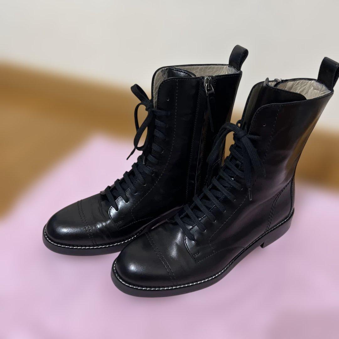 美品Theory ブラック レースアップショートブーツ