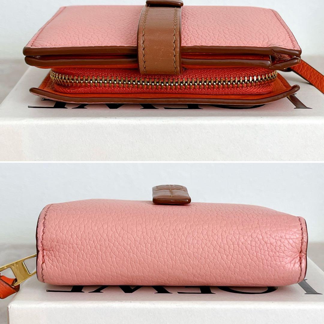美品✨ロエベ コンパクト ジップウォレット アナグラム レザー コーラルピンク