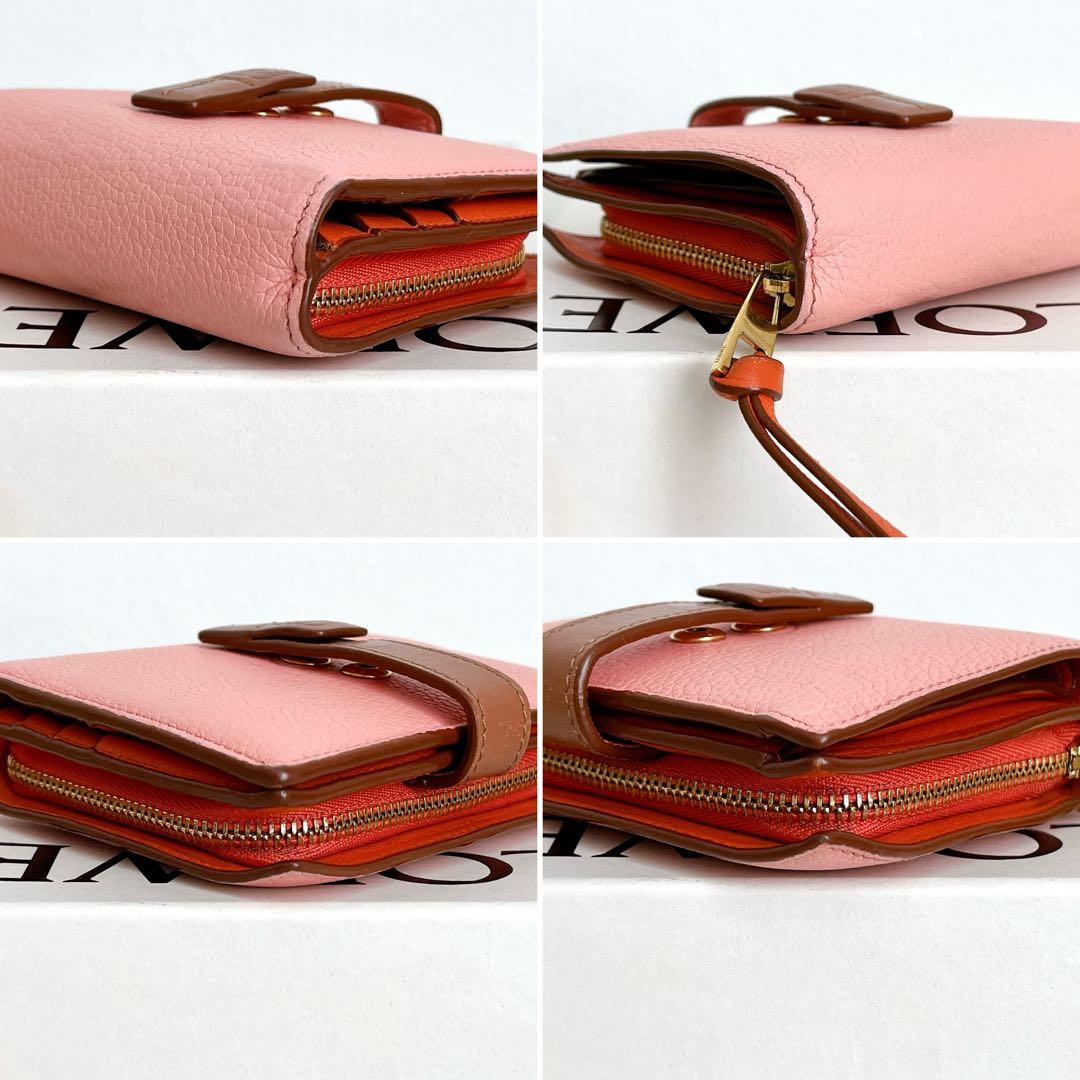 美品✨ロエベ コンパクト ジップウォレット アナグラム レザー コーラルピンク