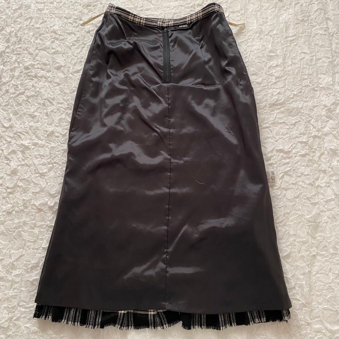 ピンクハウス　ウール　バックティアードスカート　チェック　リボン　黒