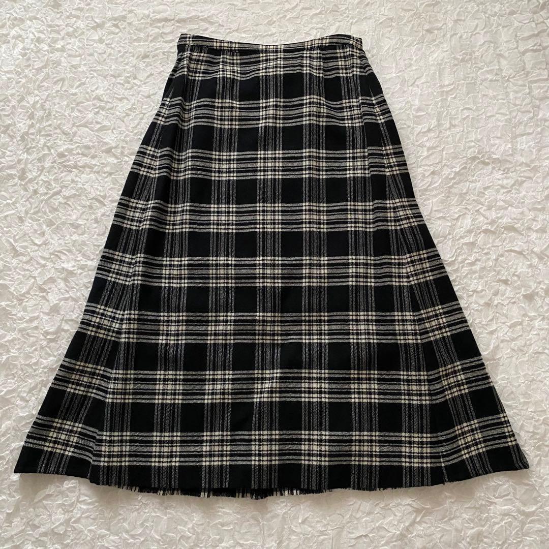 ピンクハウス　ウール　バックティアードスカート　チェック　リボン　黒