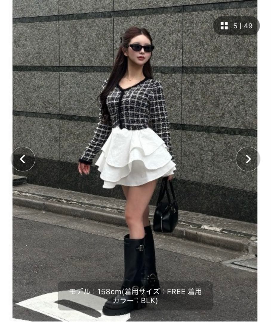 【新品未使用】最安値Darich ボリュームフリルツイードワンピース ブラック