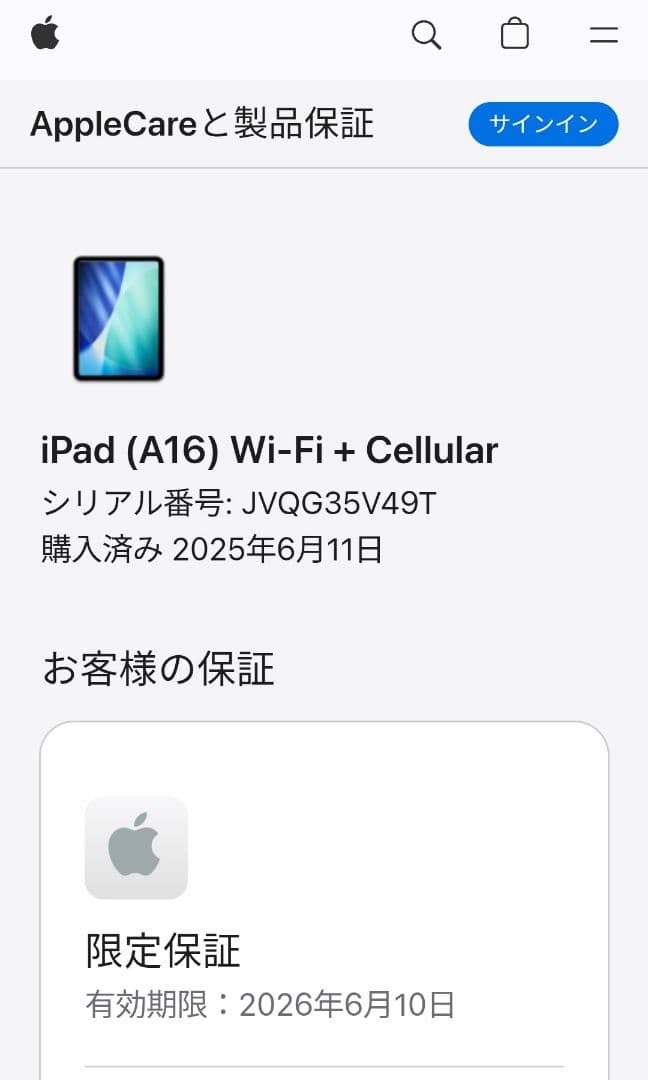 【未使用に近い】iPad (A16) Wi-Fi+Cellular 128GB