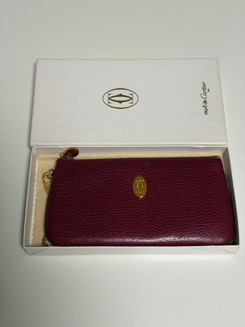 【新品未使用】【ヴィンテージ】カルティエ チェーンポーチ マストライン　ボルドー