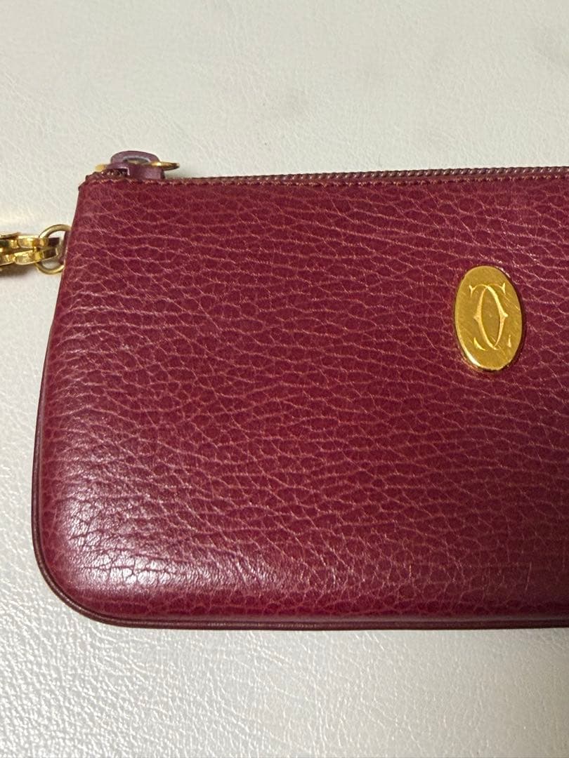 【新品未使用】【ヴィンテージ】カルティエ チェーンポーチ マストライン　ボルドー