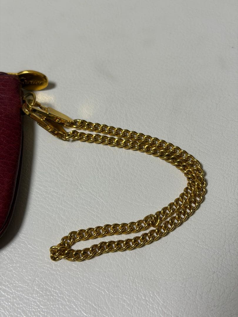 【新品未使用】【ヴィンテージ】カルティエ チェーンポーチ マストライン　ボルドー