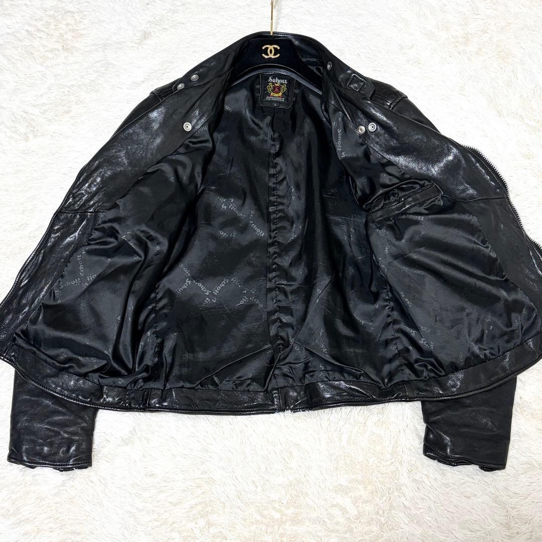 美品✨Schott ダブルブレスト ライダースジャケット ラムレザー