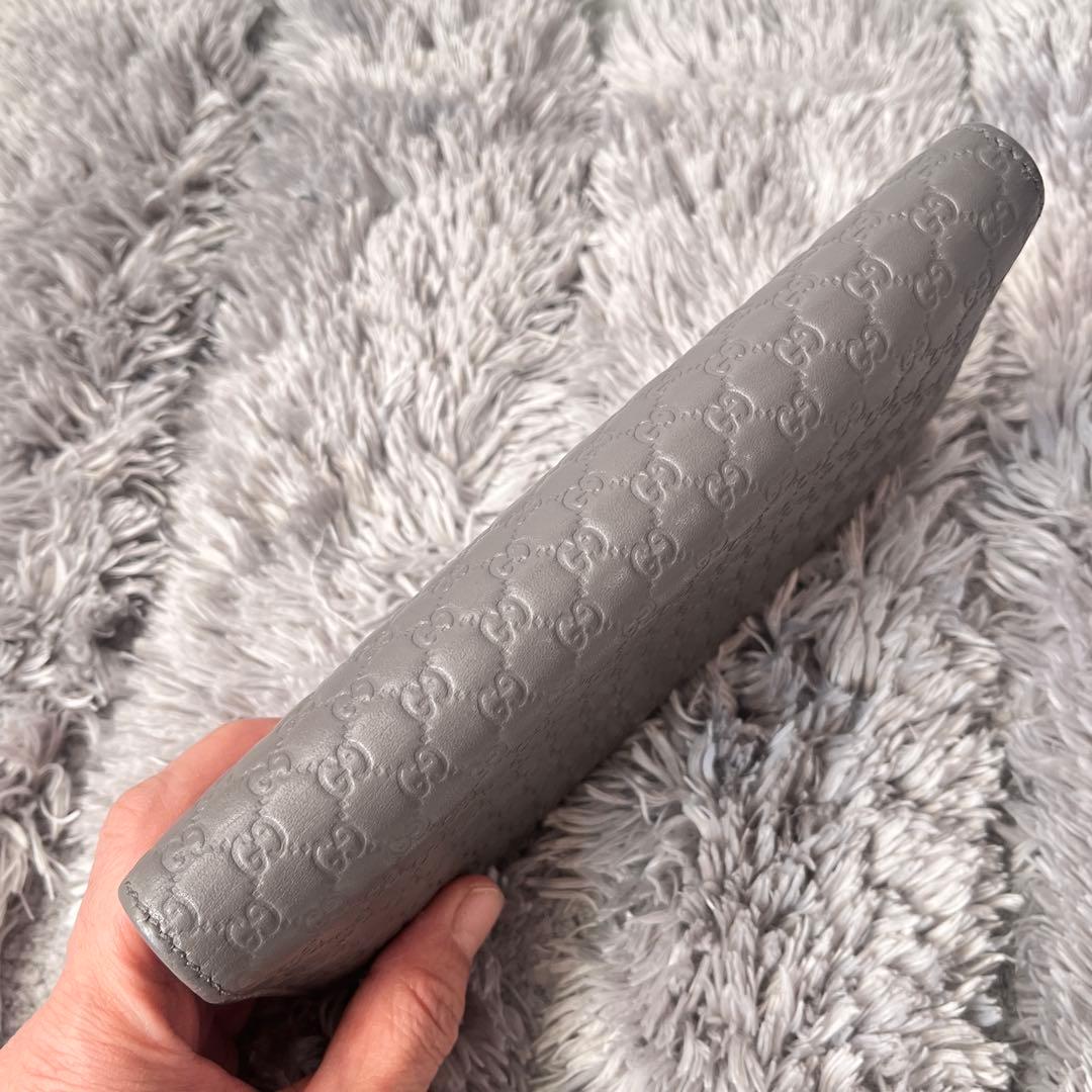 美品✨GUCCI マイクロシマ　長財布　グレー　メンズ　レディース