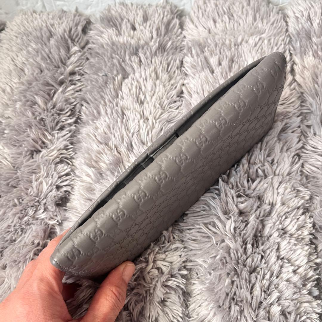 美品✨GUCCI マイクロシマ　長財布　グレー　メンズ　レディース