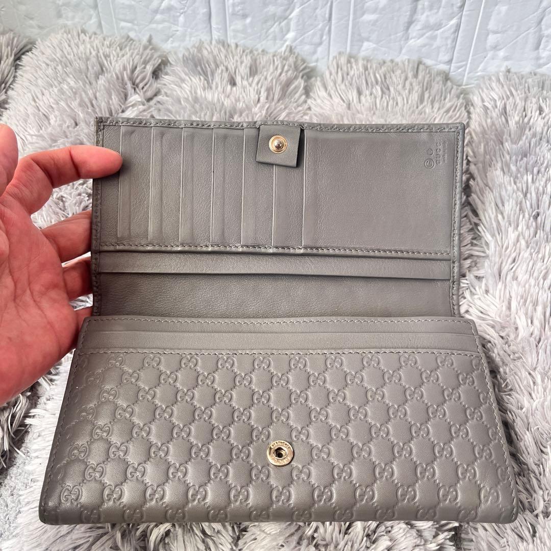 美品✨GUCCI マイクロシマ　長財布　グレー　メンズ　レディース