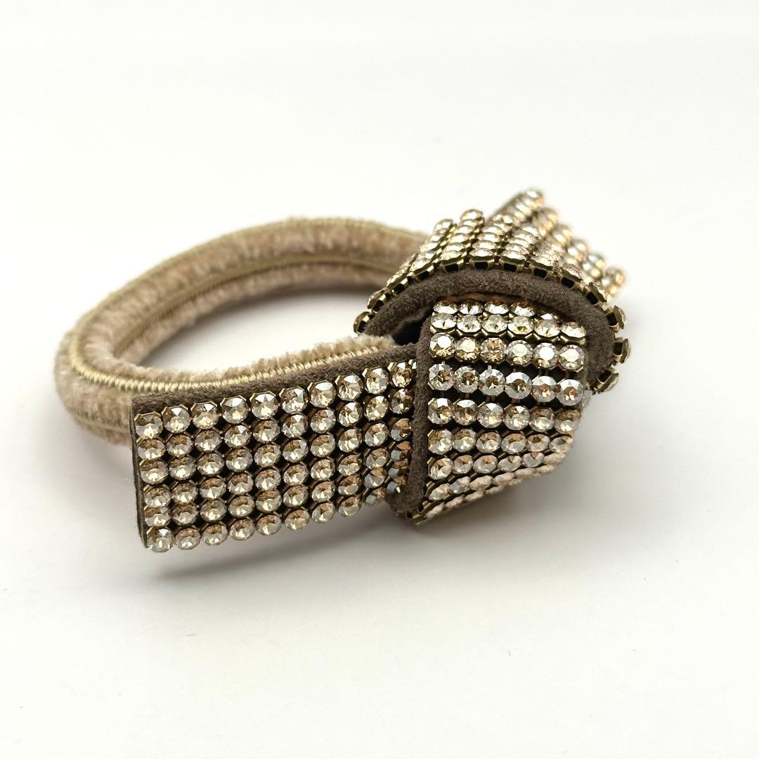 【極美品】acca アッカ ドレスポニー ヘアゴム クリスタル 6列 ベージュ系