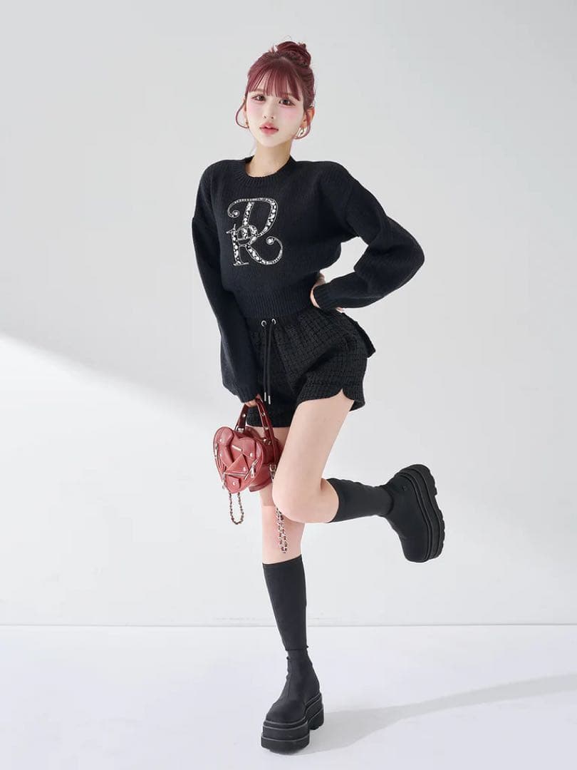 Darian ダーリッチ　DRビジューボリュームリブニットトップス