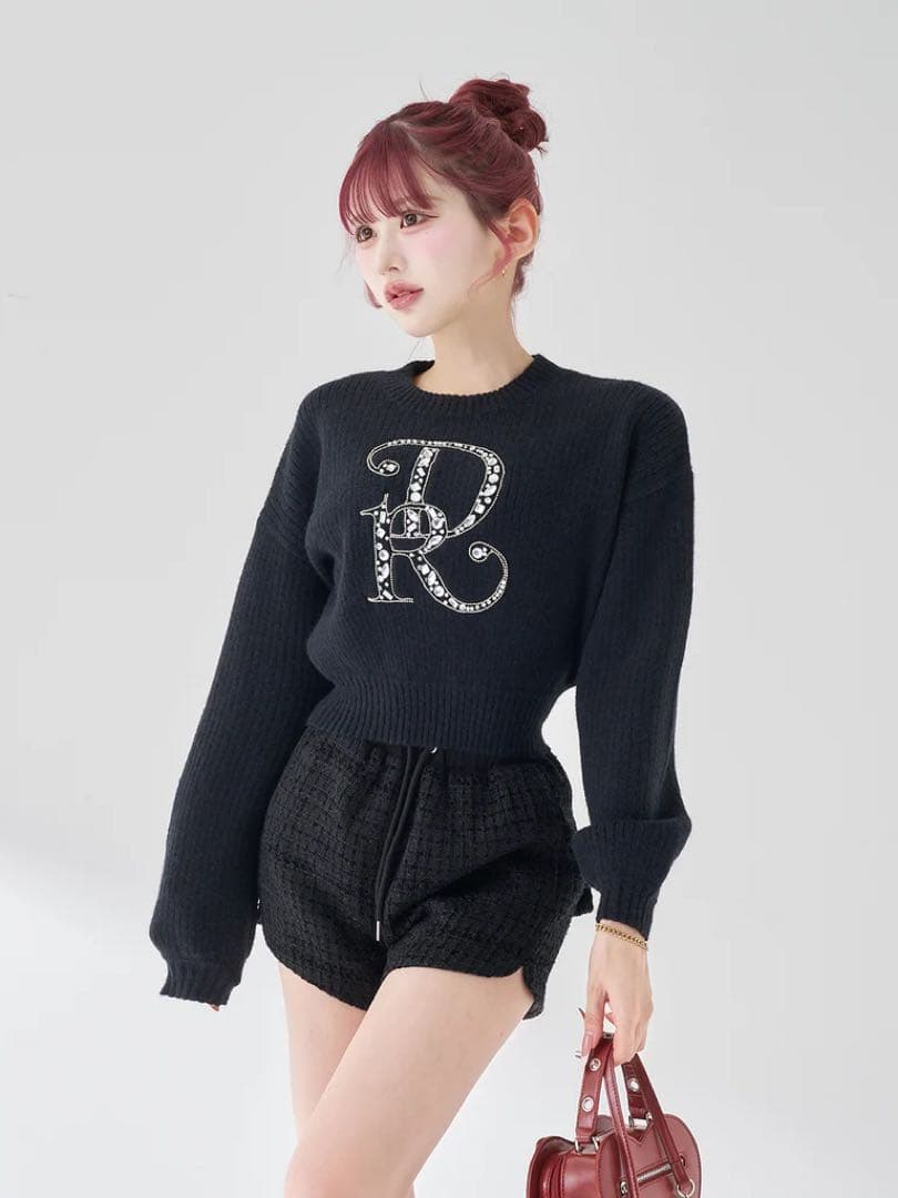 Darian ダーリッチ　DRビジューボリュームリブニットトップス