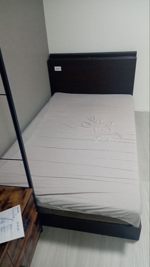 ダークブラウン セミダブル 美品 ベッド マット2枚付 引取歓迎