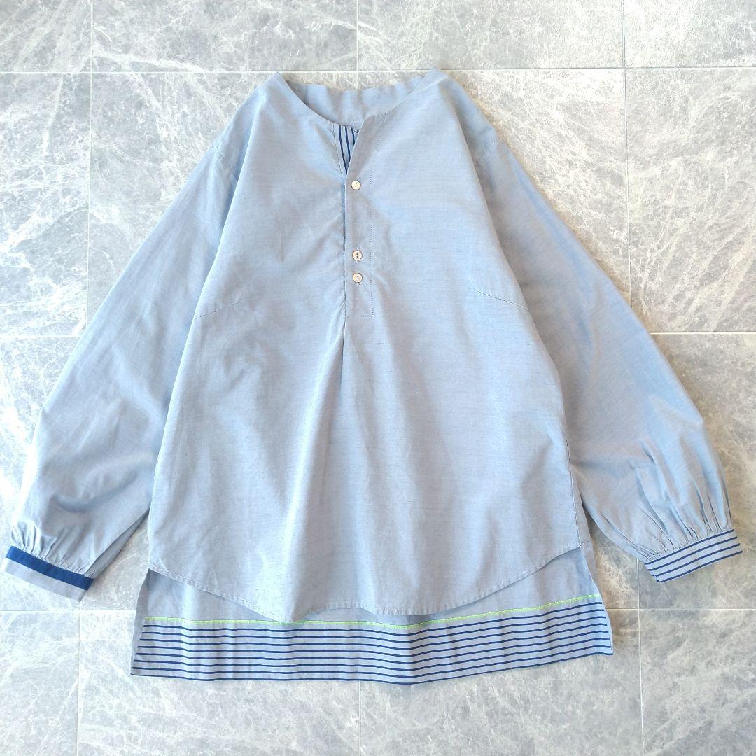 039 Huyo様 パラスパレス コットンブロード ノーカラーシャツ ブラウス