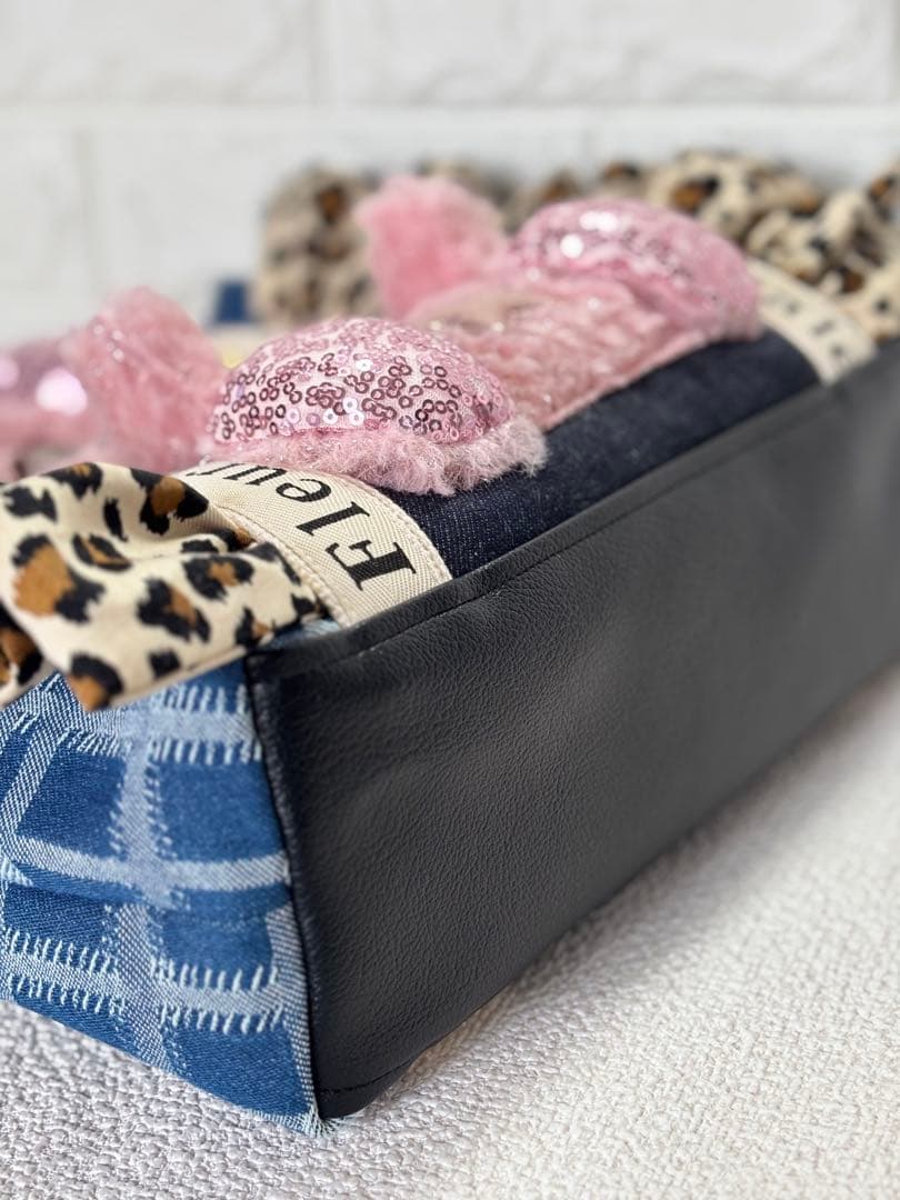 ゆ*ら様 コヤンイサムチョン　ハンドメイド　デニムトートバッグ　ヒョウ柄フリル