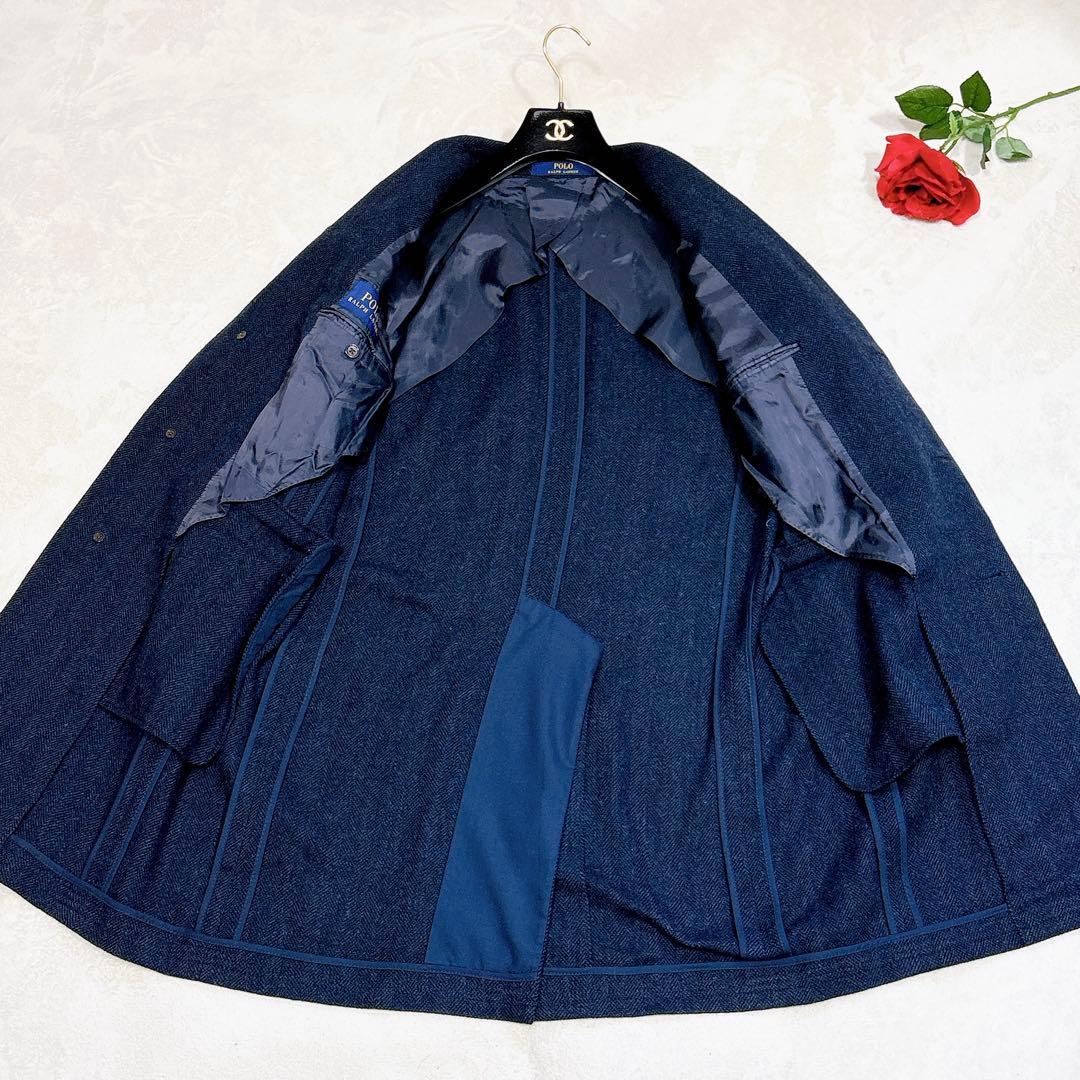新品同様✨　ポロラルフローレン　チェスターコート　ネイビー　ヘリンボーン