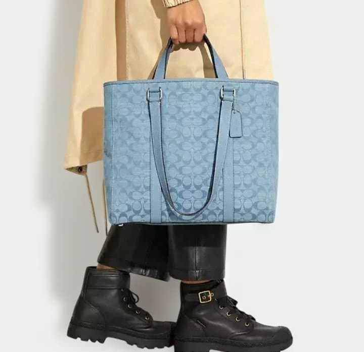 COACH メンズ　ハドソンダブルハンドルトートシグネチャーシャンブレー
