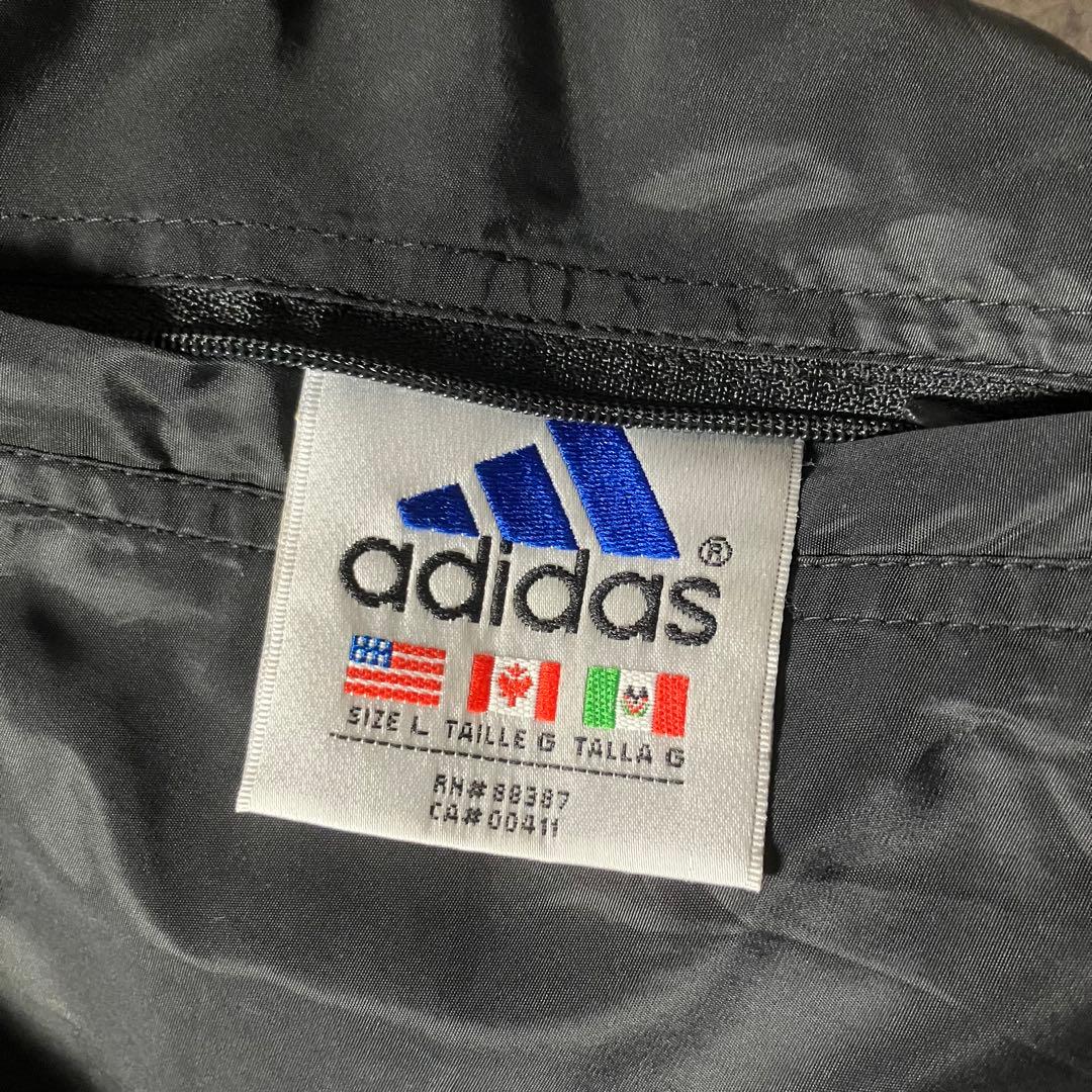 00sadidasリバーシブル刺繍ナイロンスウェットパーカーパフォーマンスロゴ黒