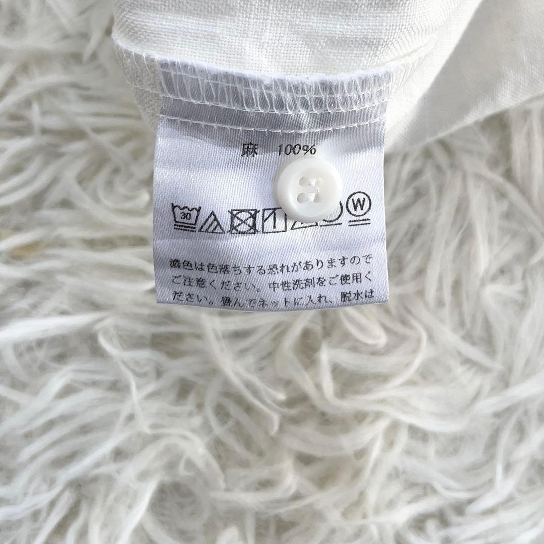 中川政七商店 手織り麻を使ったフリルシャツ ホワイト 丸襟 リネン 麻