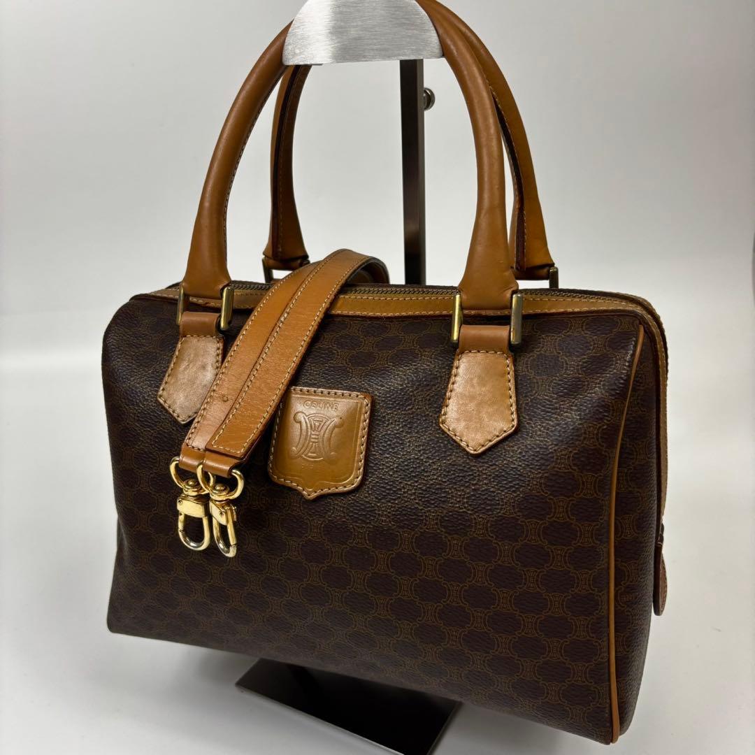 セリーヌ マカダム柄 ハンドバッグ ミニボストンバッグ PVC レザー 2way