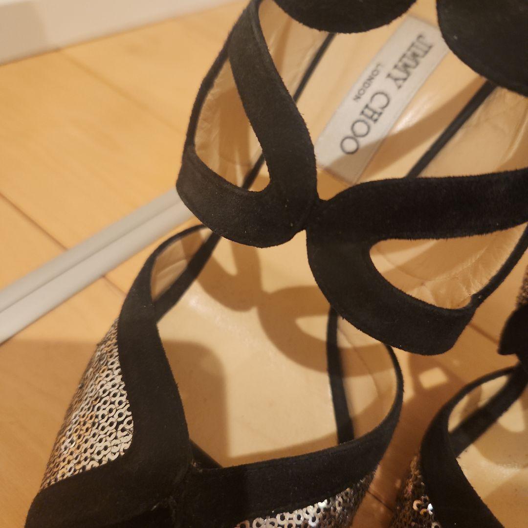 【ヨウ】Jimmy Choo/ジミーチュウ　ハイヒール　黒/シルバー