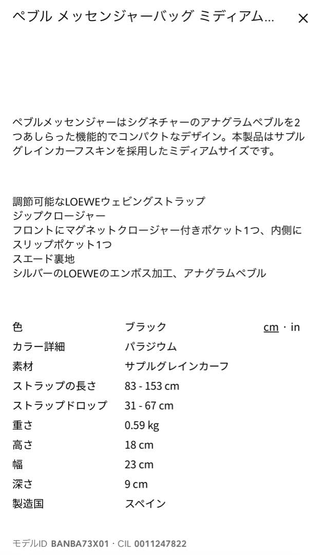 【セール9/15まで】LOEWE ペブル ショルダー バッグ 阪急メンズ大阪購入