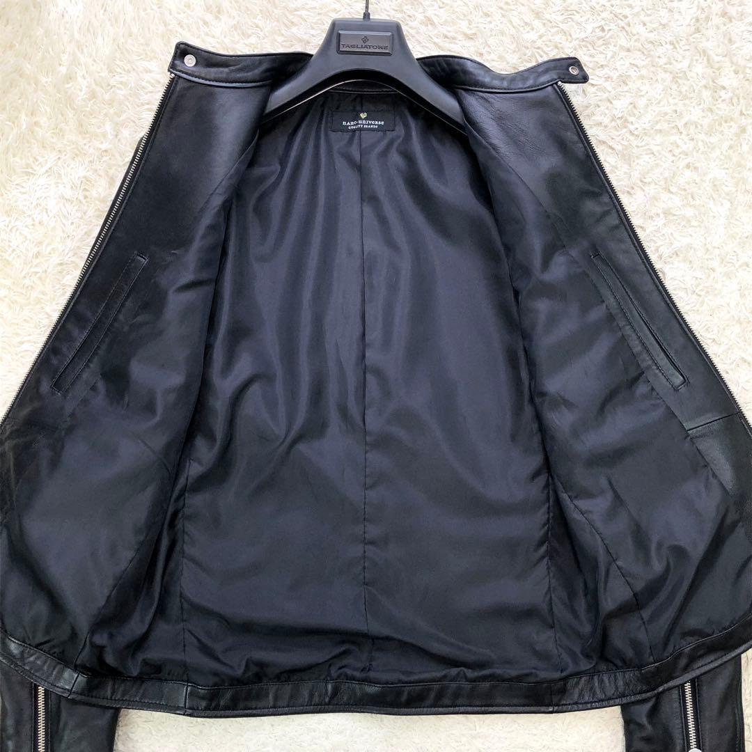 美品⭐ナノユニバース シングル ライダース 羊革 ラムレザー L ブラック 黒