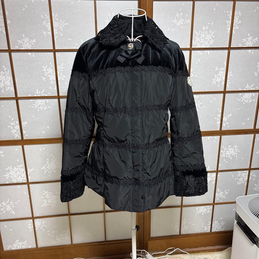 SuperBeauty ダウンコート レース ビジュー ベロア 黒 42