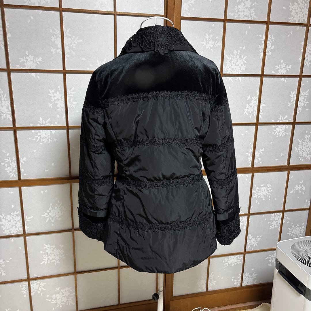 SuperBeauty ダウンコート レース ビジュー ベロア 黒 42