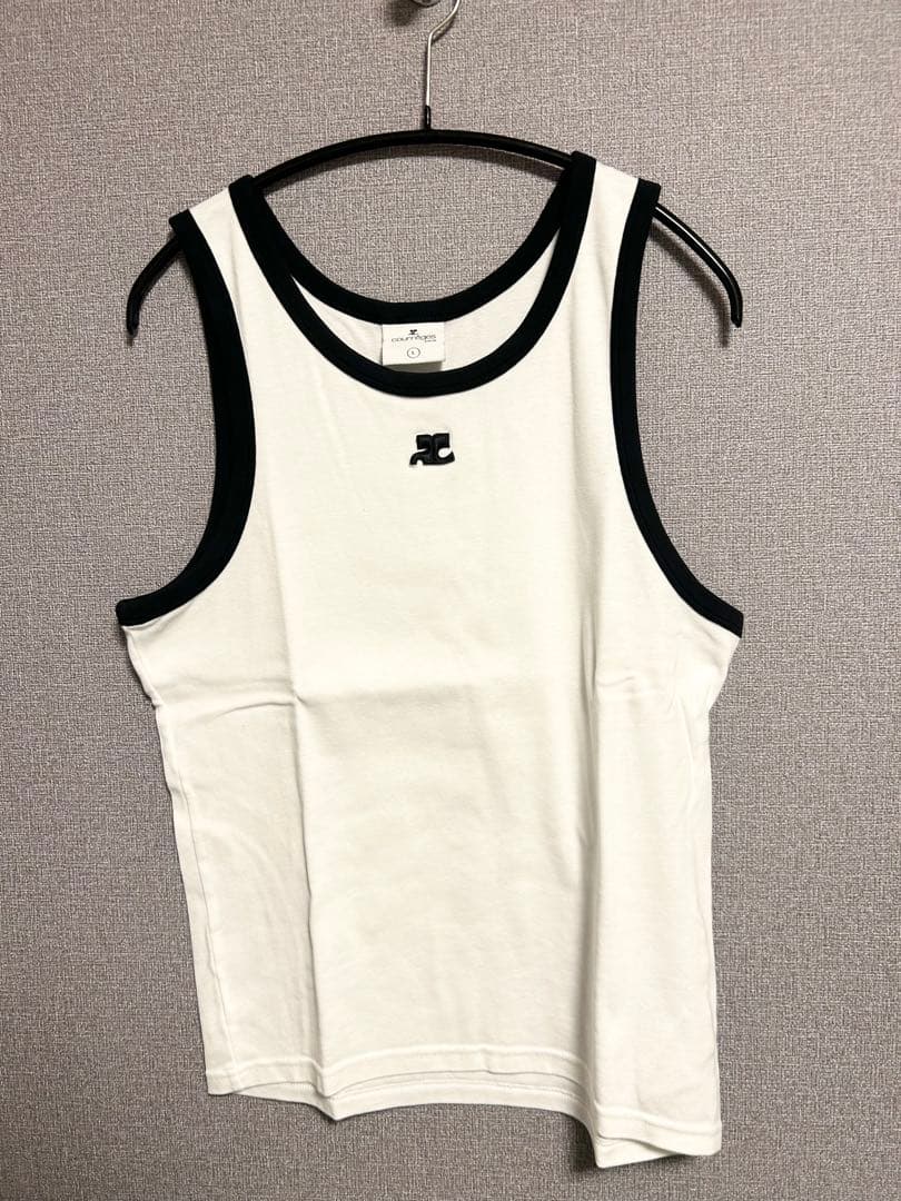 【courrèges】タンクトップ Lサイズ ホワイト/ブラック