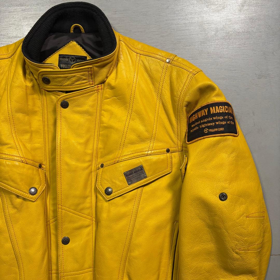 YELLOW CORN ライダースジャケット　牛革　本革　オールレザー　黄色　L
