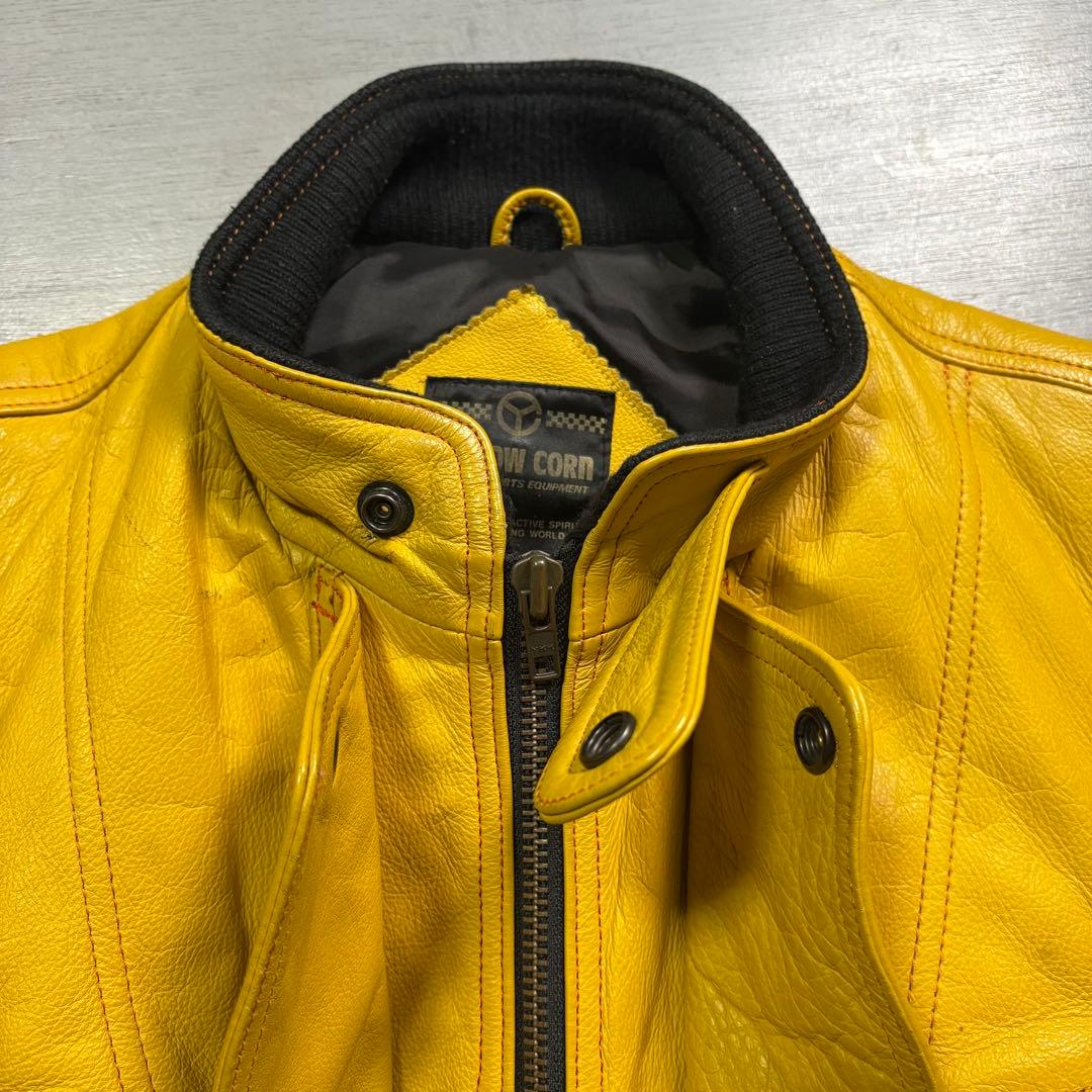 YELLOW CORN ライダースジャケット　牛革　本革　オールレザー　黄色　L