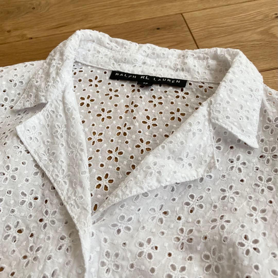 ラルフローレン ブラックレーベル 花柄 レース 開襟シャツ ジャケット 17 白