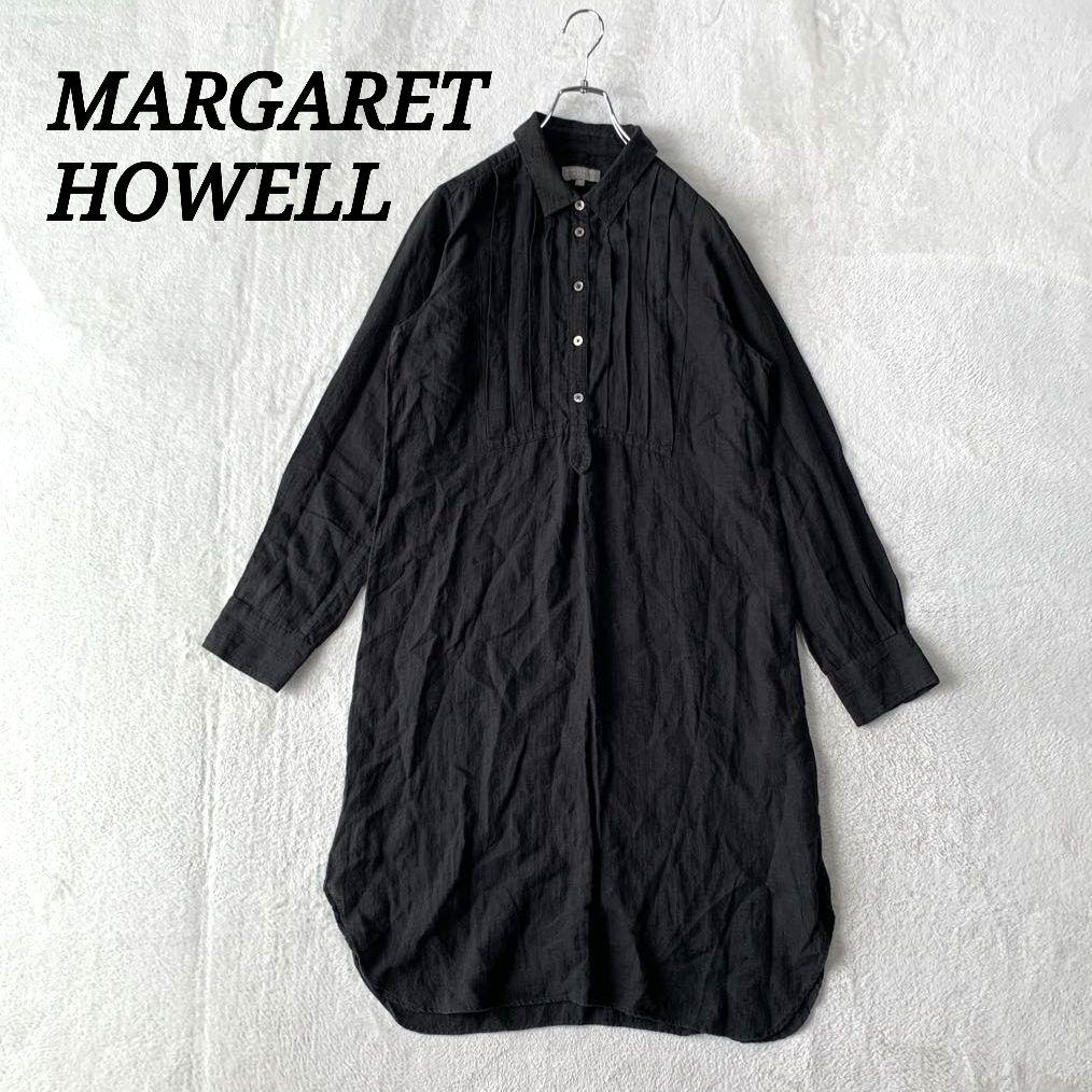 人気 マーガレット ハウエル 麻 リネン 長袖 タック プルオーバー ワンピース