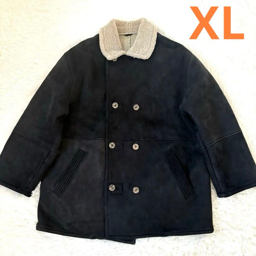 極暖　リアルムートン　ジャケット 黒 シープスキン　ボア　羊革　大きいサイズXL
