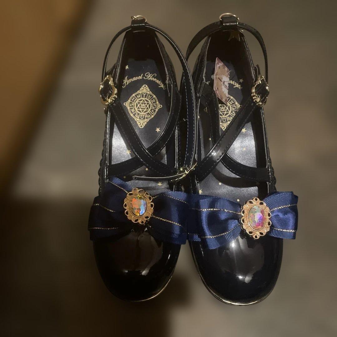 星座リボン付きネイビーパンプス M