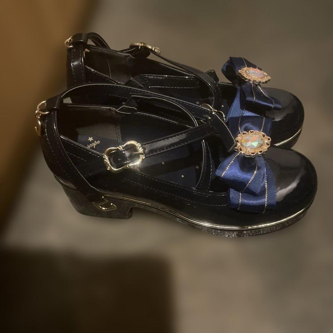 星座リボン付きネイビーパンプス M