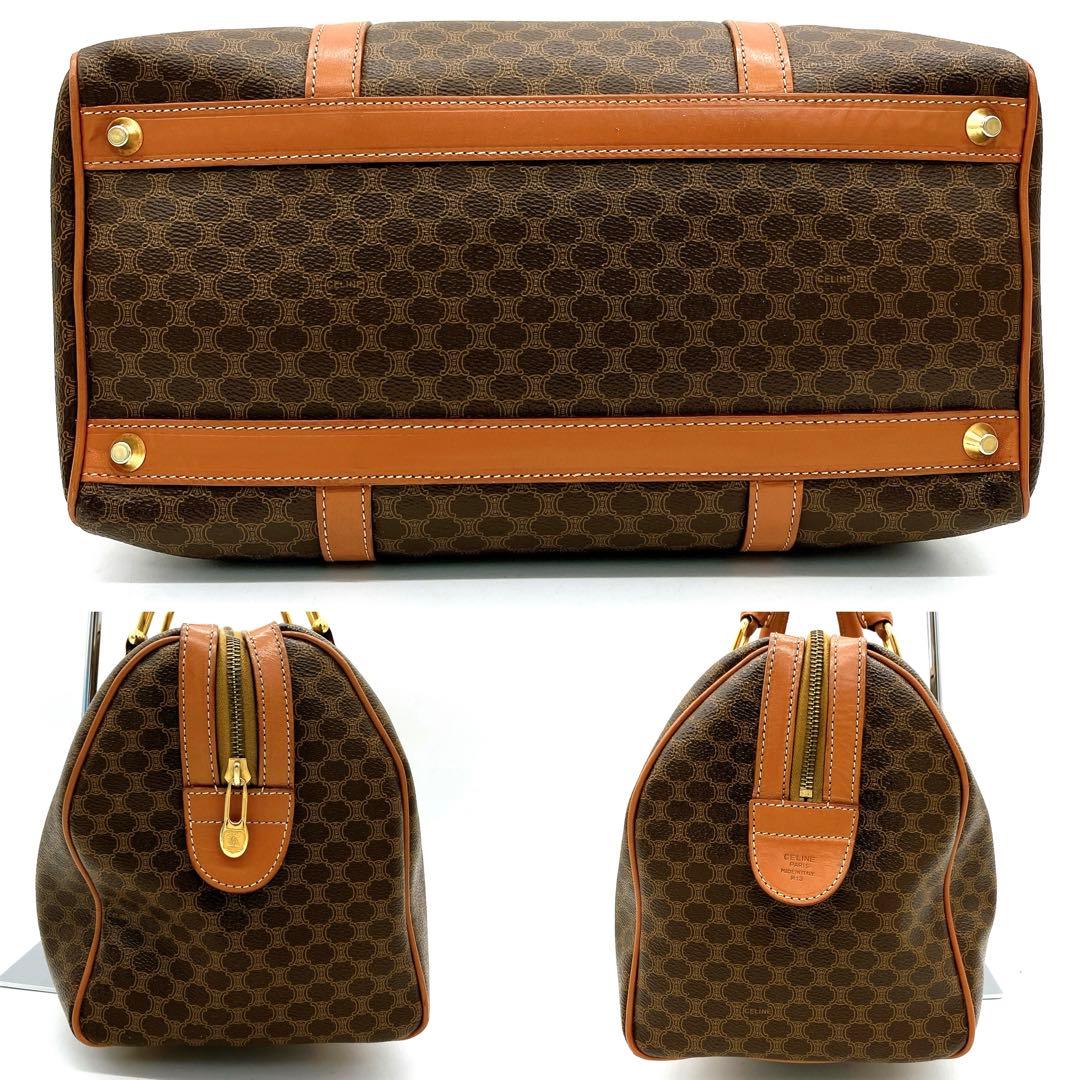 【CELINE】ミニボストンバッグ　ゴールド金具　マカダム柄　ブラウン　PVC