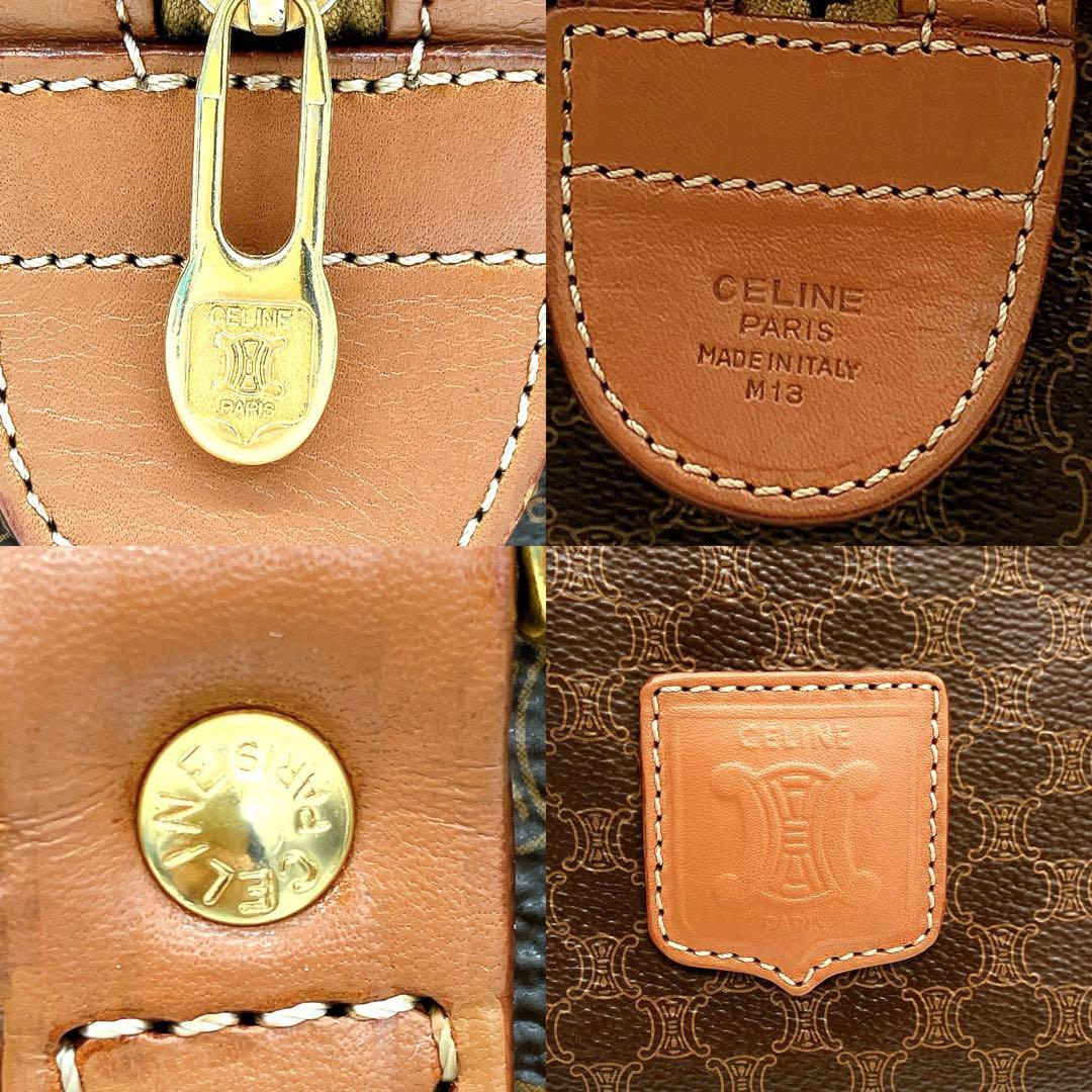 【CELINE】ミニボストンバッグ　ゴールド金具　マカダム柄　ブラウン　PVC