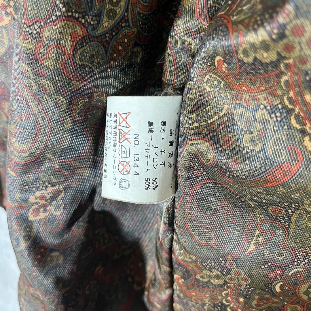 P*I様 90s 羊革 ダブル レザージャケット L 黒 ラムレザー ペイズリー