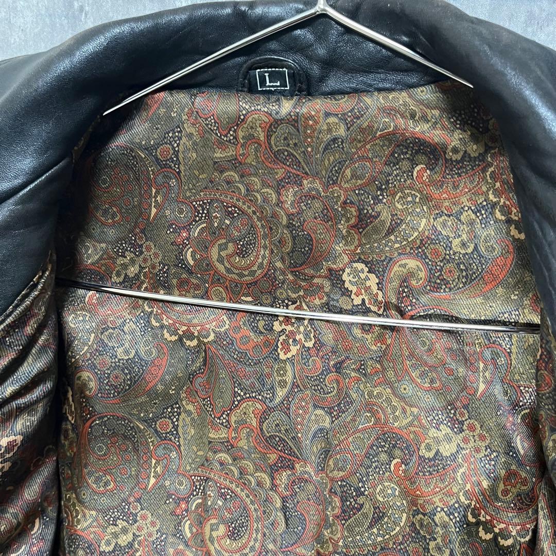 P*I様 90s 羊革 ダブル レザージャケット L 黒 ラムレザー ペイズリー