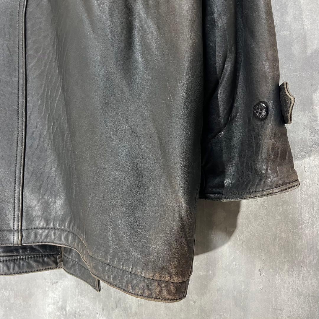 P*I様 90s 羊革 ダブル レザージャケット L 黒 ラムレザー ペイズリー