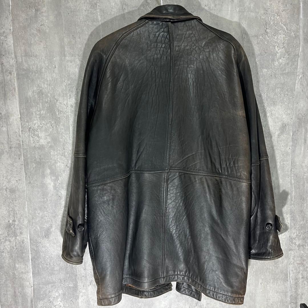 P*I様 90s 羊革 ダブル レザージャケット L 黒 ラムレザー ペイズリー