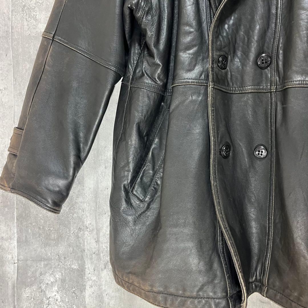 P*I様 90s 羊革 ダブル レザージャケット L 黒 ラムレザー ペイズリー